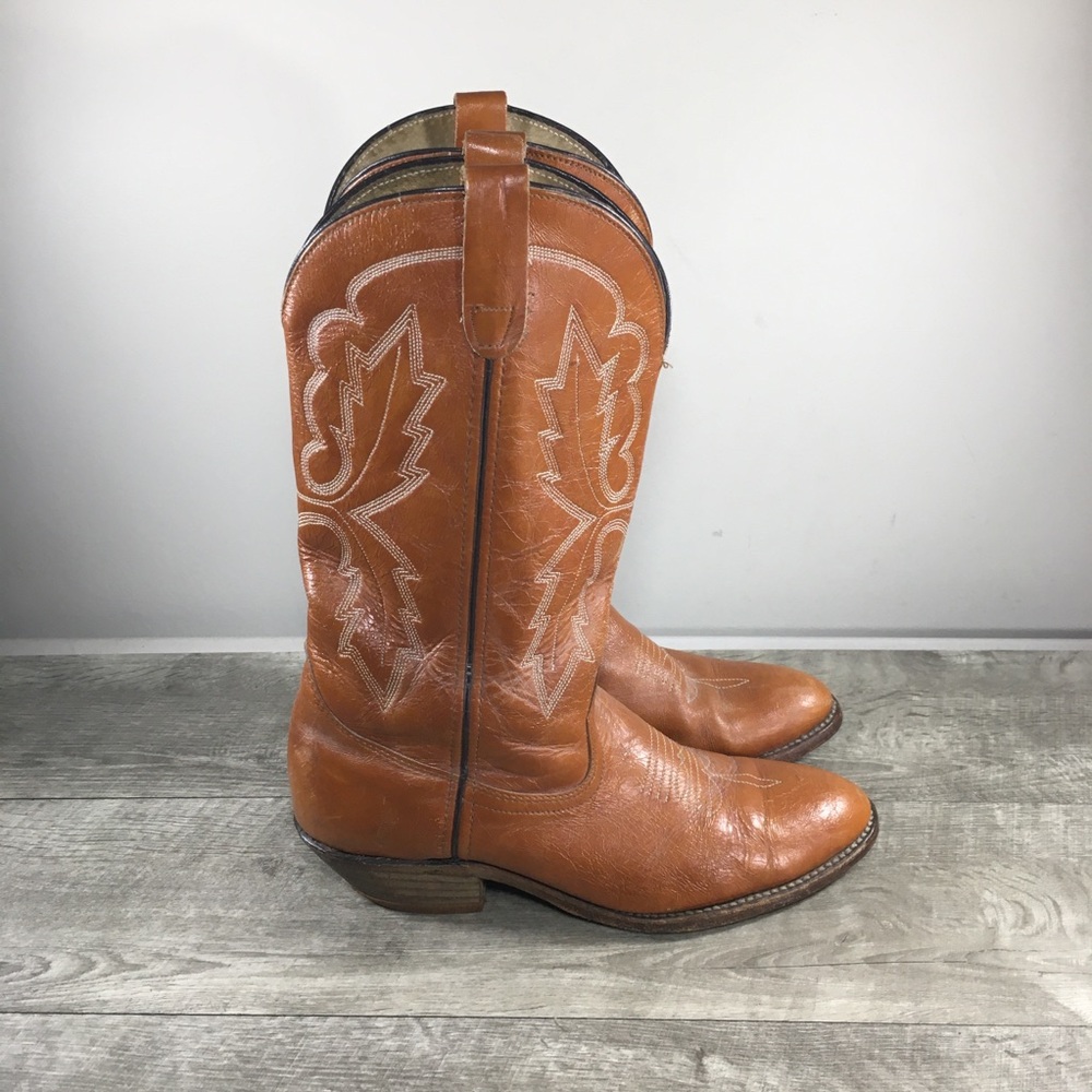 Vintage Bermans Mens Brown Leather Cowboy Western Stockman Boots Size 9 USA Made